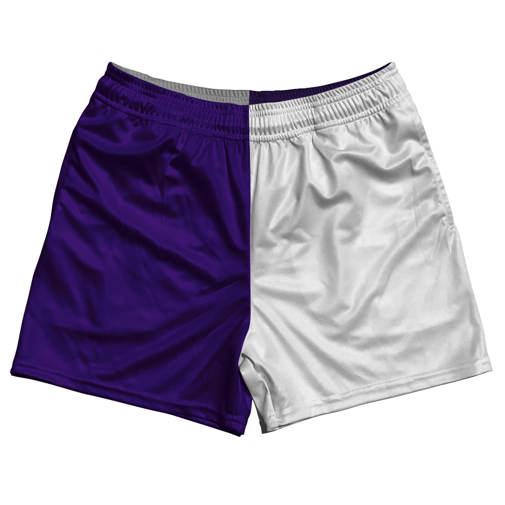Purple Lakers And White Quad Color Rugby Shorts Made In USA by Tribe Lacrosse