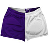 Purple Lakers And White Quad Color Shorty Short Gym Shorts 2.5" Inseam Made In USA by Tribe Lacrosse