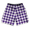 Purple Lakers And White Houndstooth Athletic Running Fitness Exercise Shorts 7" Inseam Shorts Made In USA by Tribe Lacrosse