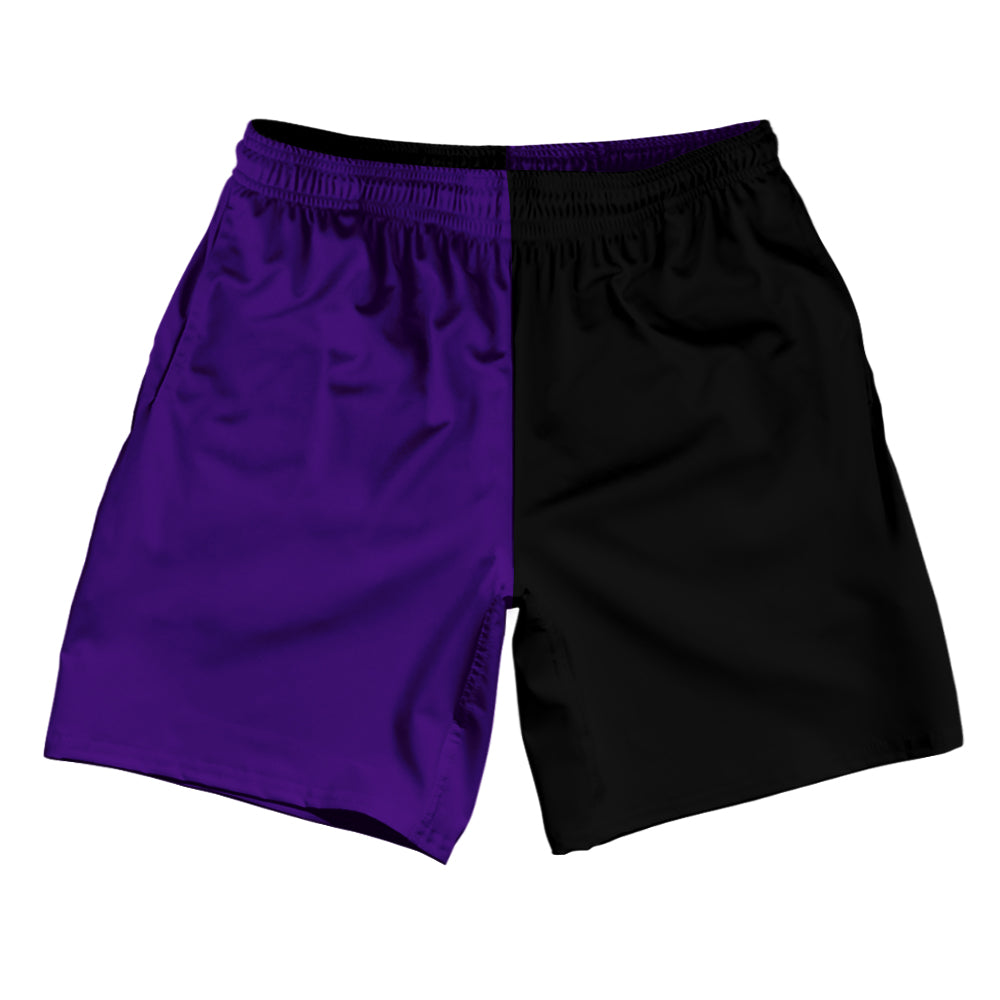 Purple Lakers And Black Quad Color Athletic Running Fitness Exercise Shorts 7" Inseam Shorts Made In USA by Tribe Lacrosse