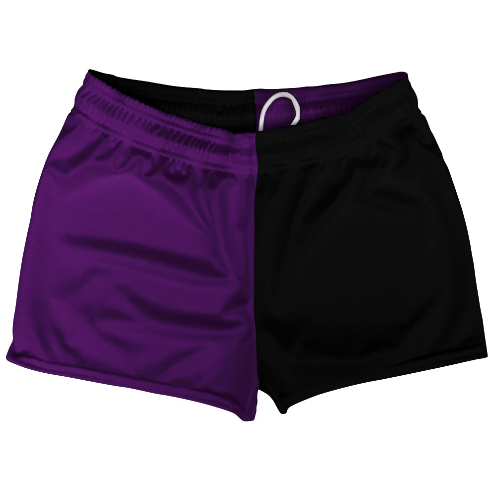 Purple Medium And Black Quad Color Shorty Short Gym Shorts 2.5" Inseam Made In USA by Tribe Lacrosse