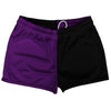 Purple Medium And Black Quad Color Shorty Short Gym Shorts 2.5" Inseam Made In USA by Tribe Lacrosse