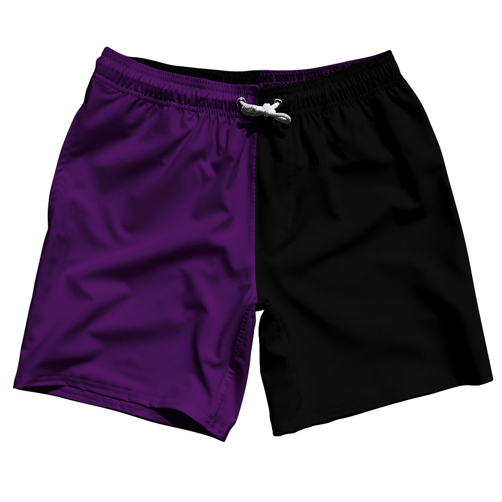 Purple Medium And Black Quad Color Swim Shorts 7" Made In USA by Tribe Lacrosse
