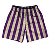 Medium Purple & Vegas Gold Vertical Stripe Athletic Running Fitness Exercise Shorts 7" Inseam Shorts Made In USA by Tribe Lacrosse