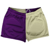 Purple Medium And Vegas Gold Quad Color Shorty Short Gym Shorts 2.5" Inseam Made In USA by Tribe Lacrosse