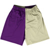 Purple Medium And Vegas Gold Quad Color Basketball Practice Shorts Made In USA by Tribe Lacrosse