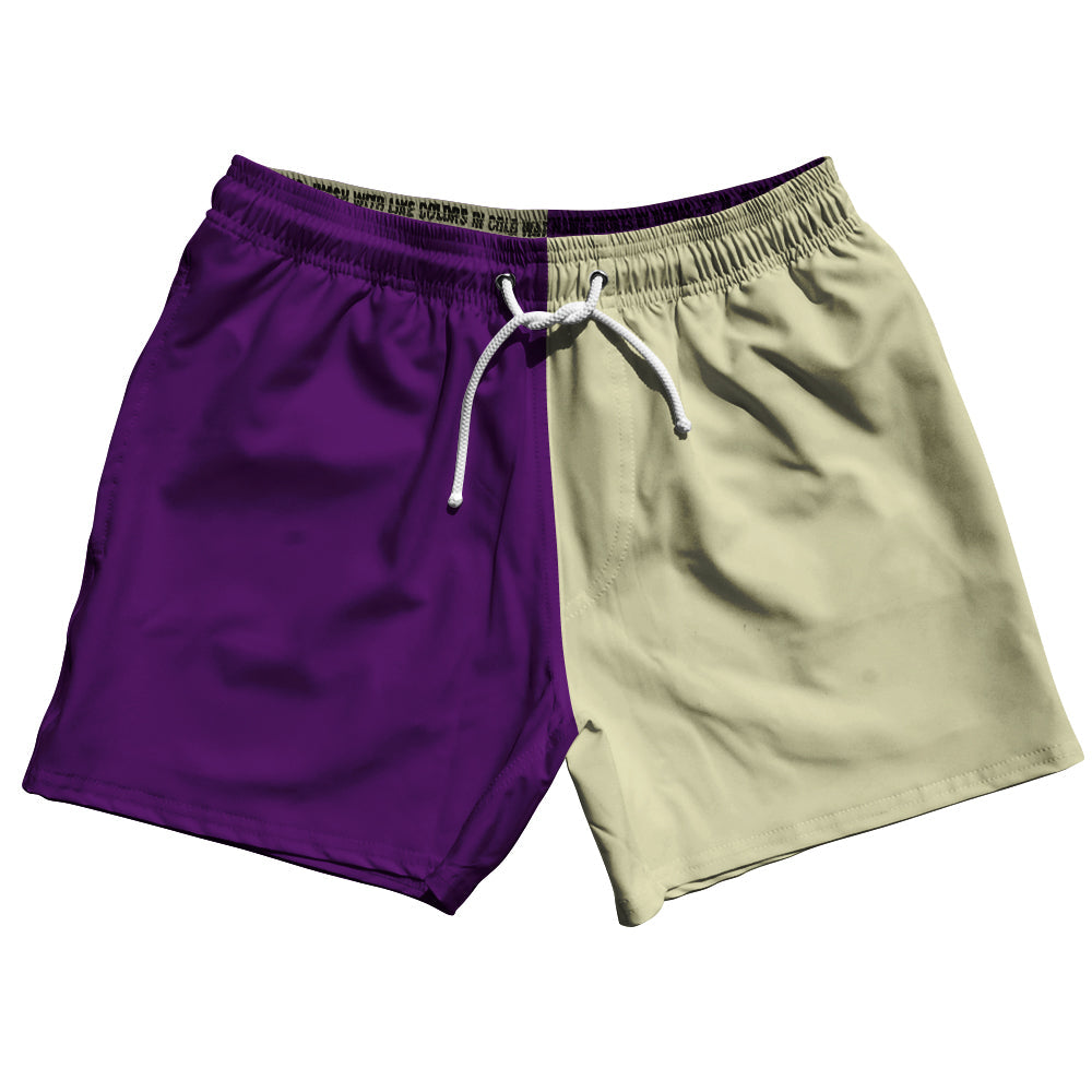 Purple Medium And Vegas Gold Quad Color 5" Swim Shorts Made In USA by Tribe Lacrosse