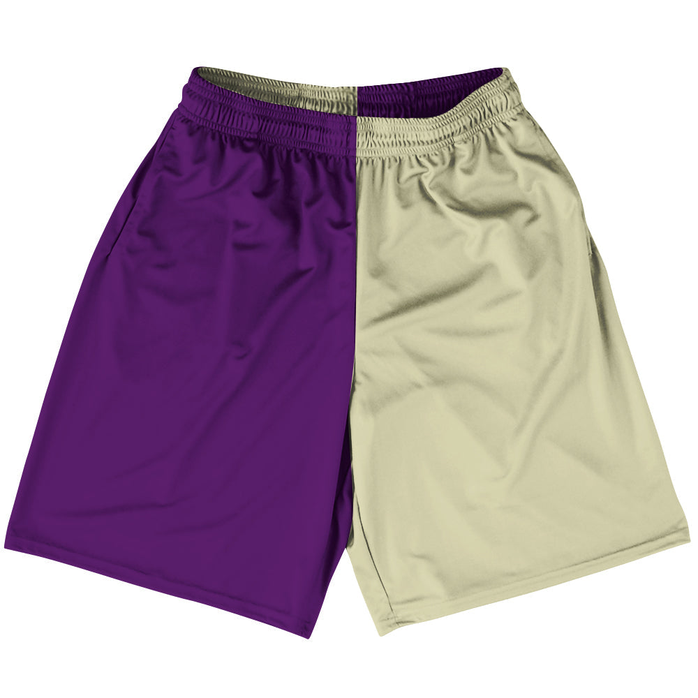 Purple Medium And Vegas Gold Quad Color Lacrosse Shorts Made In USA by Tribe Lacrosse