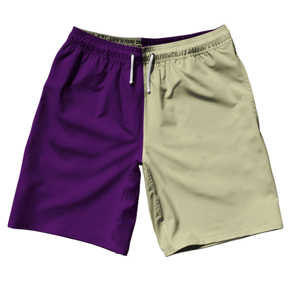 Purple Medium And Vegas Gold Quad Color 10" Swim Shorts Made In USA by Tribe Lacrosse
