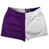 Purple Medium And White Quad Color Shorty Short Gym Shorts 2.5" Inseam Made In USA by Tribe Lacrosse