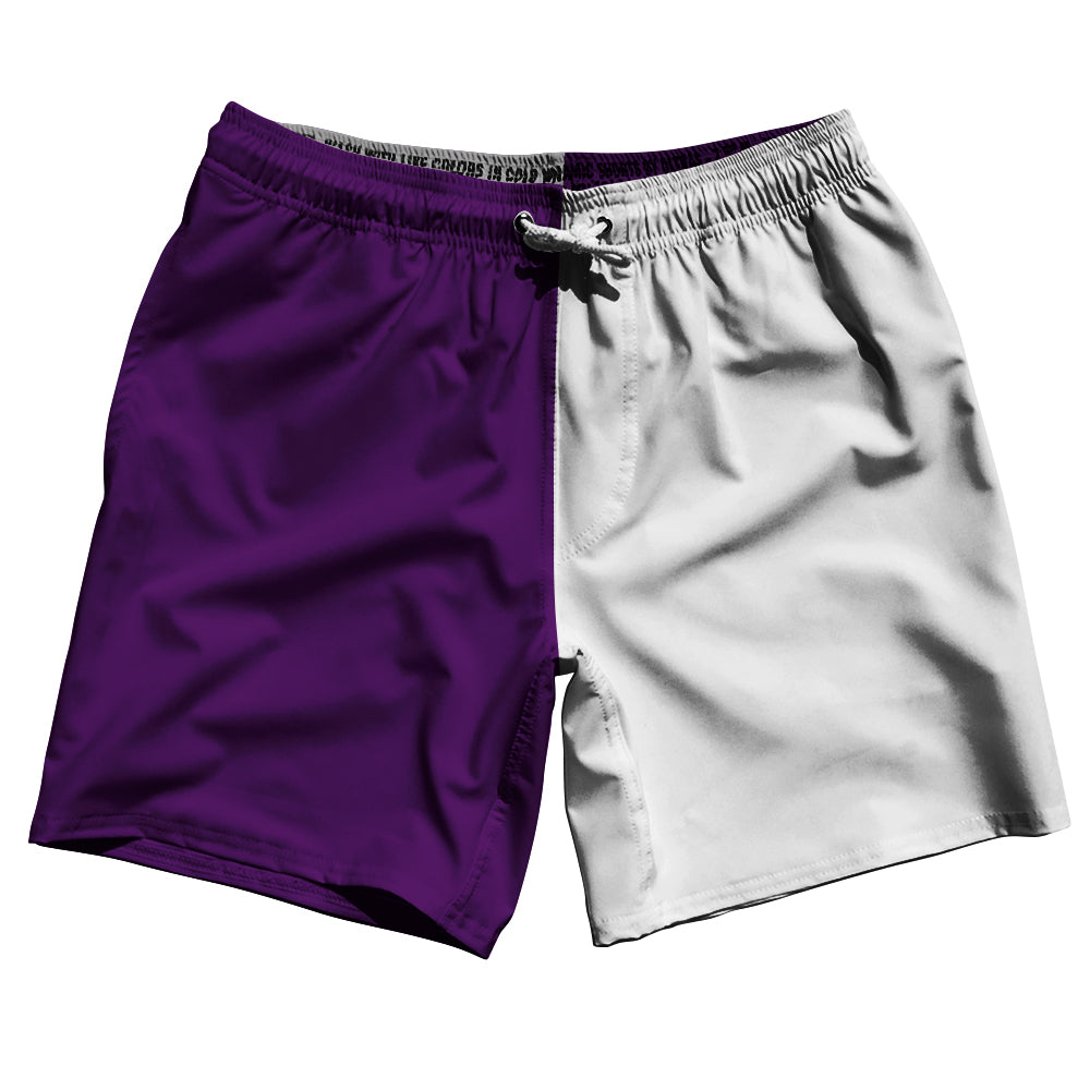 Purple Medium And White Quad Color Swim Shorts 7" Made In USA by Tribe Lacrosse