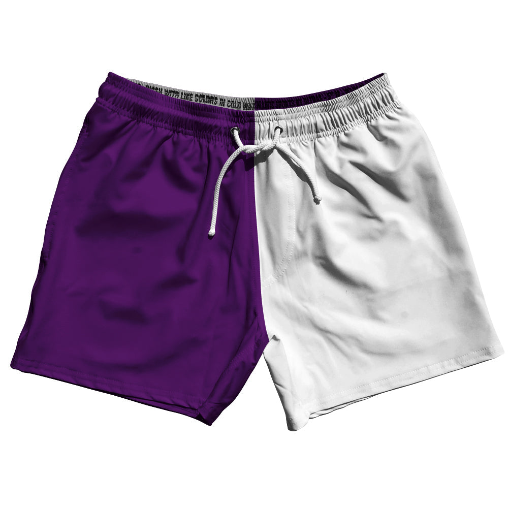 Purple Medium And White Quad Color 5" Swim Shorts Made In USA by Tribe Lacrosse