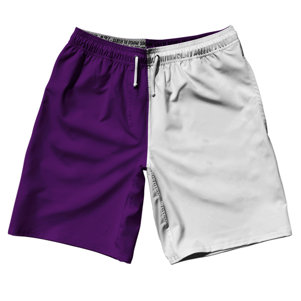 Purple Medium And White Quad Color 10" Swim Shorts Made In USA by Tribe Lacrosse