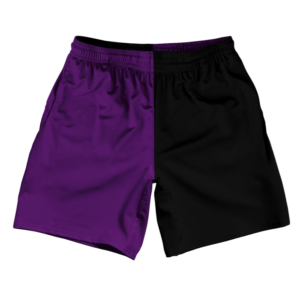 Purple Medium And Black Quad Color Athletic Running Fitness Exercise Shorts 7" Inseam Shorts Made In USA by Tribe Lacrosse