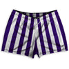 Purple Violet Laker & White Vertical Stripe Shorty Short Gym Shorts 2.5" Inseam Made In USA by Tribe Lacrosse