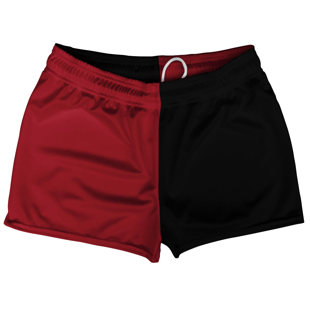 Red Cardinal And Black Quad Color Shorty Short Gym Shorts 2.5" Inseam Made In USA by Tribe Lacrosse