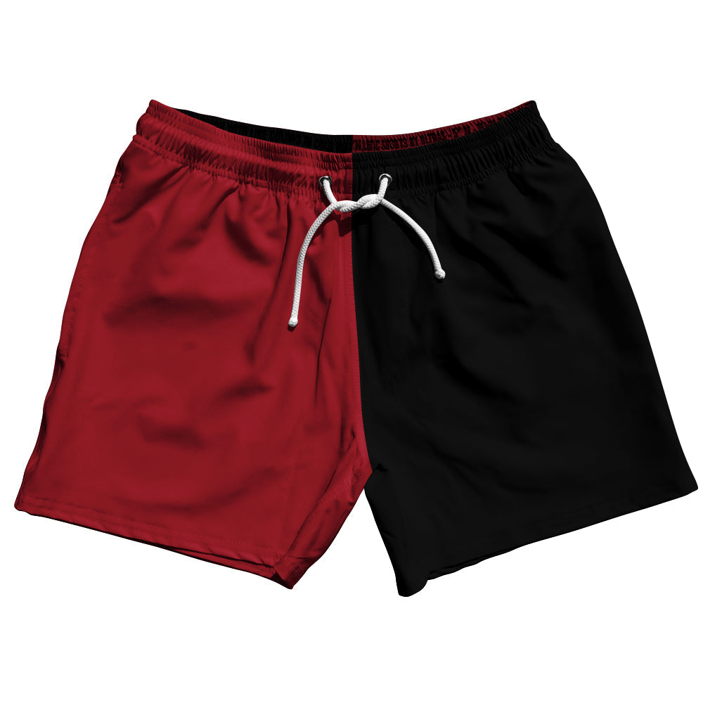 Red Cardinal And Black Quad Color 5" Swim Shorts Made In USA by Tribe Lacrosse