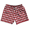 Red Cardinal And White Houndstooth 5" Swim Shorts Made In USA by Tribe Lacrosse