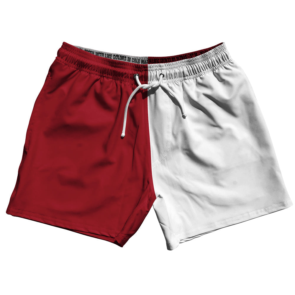 Red Cardinal And White Quad Color 5" Swim Shorts Made In USA by Tribe Lacrosse