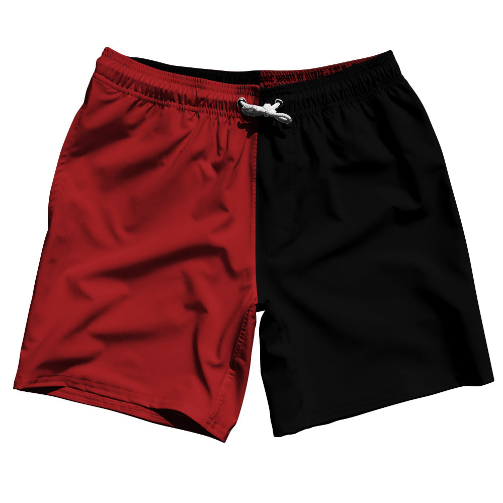 Red Dark And Black Quad Color Swim Shorts 7" Made In USA by Tribe Lacrosse