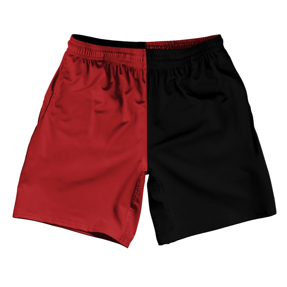 Red Dark And Black Quad Color Athletic Running Fitness Exercise Shorts 7" Inseam Shorts Made In USA by Tribe Lacrosse