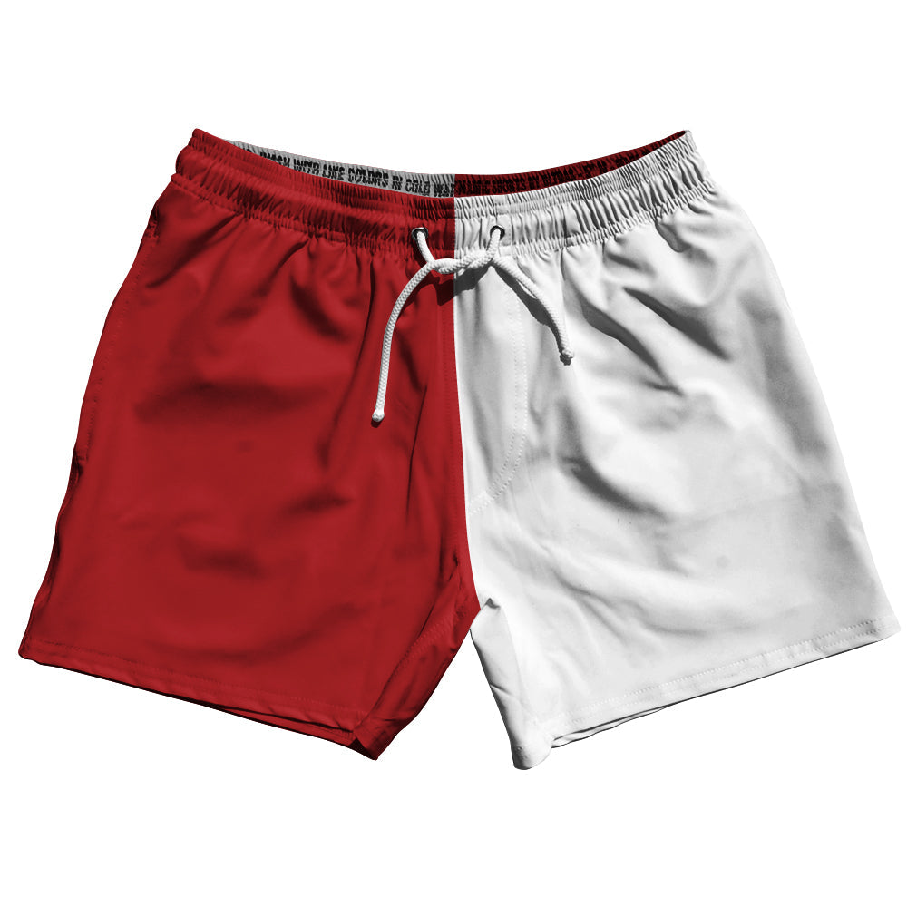 Red Dark And White Quad Color 5" Swim Shorts Made In USA by Tribe Lacrosse