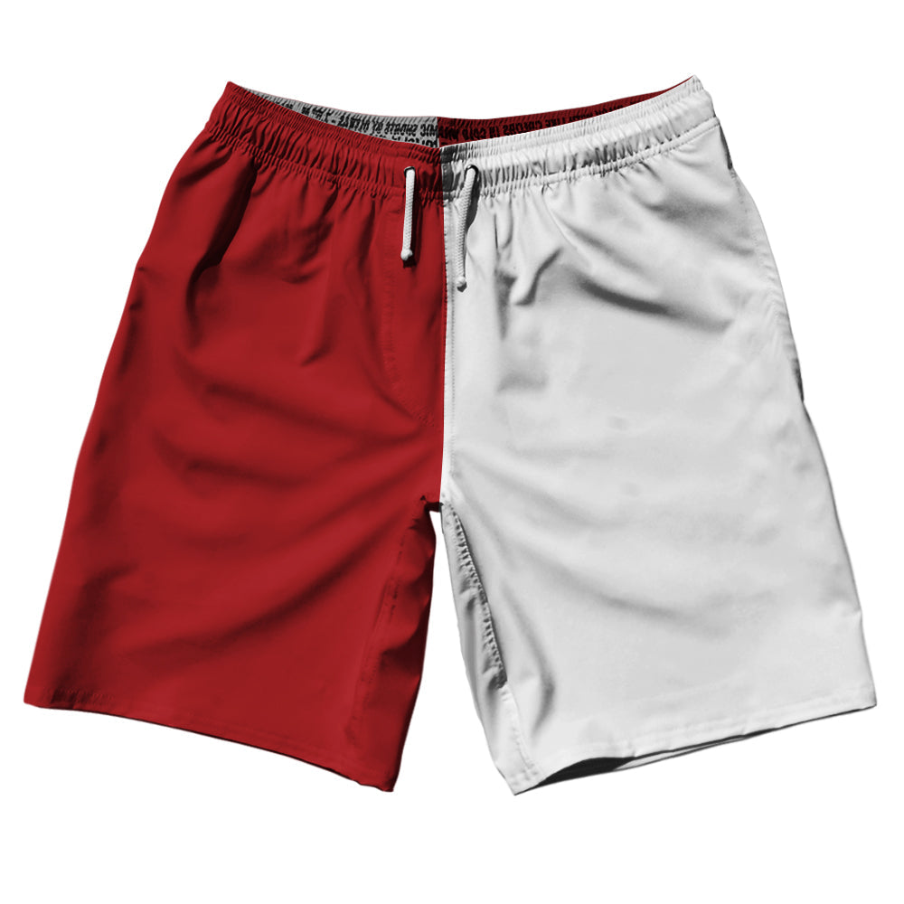Red Dark And White Quad Color 10" Swim Shorts Made In USA by Tribe Lacrosse