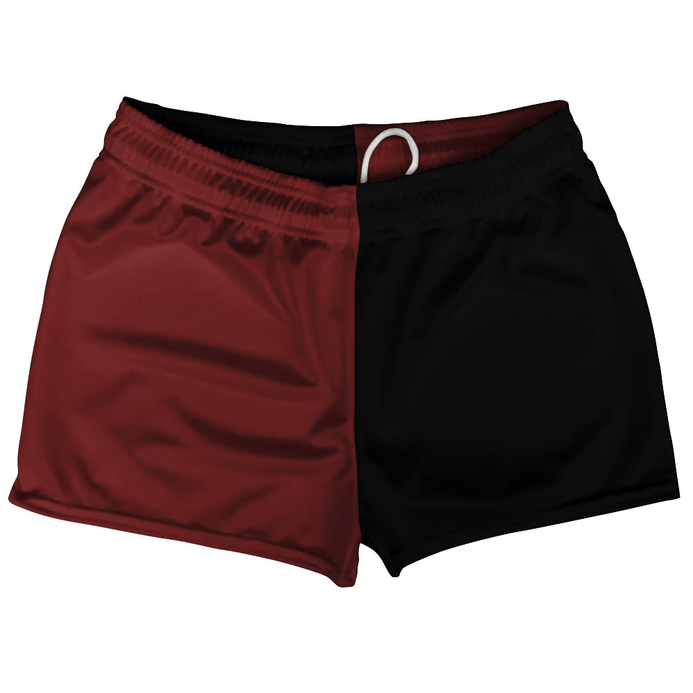 Red Maroon And Black Quad Color Shorty Short Gym Shorts 2.5" Inseam Made In USA by Tribe Lacrosse