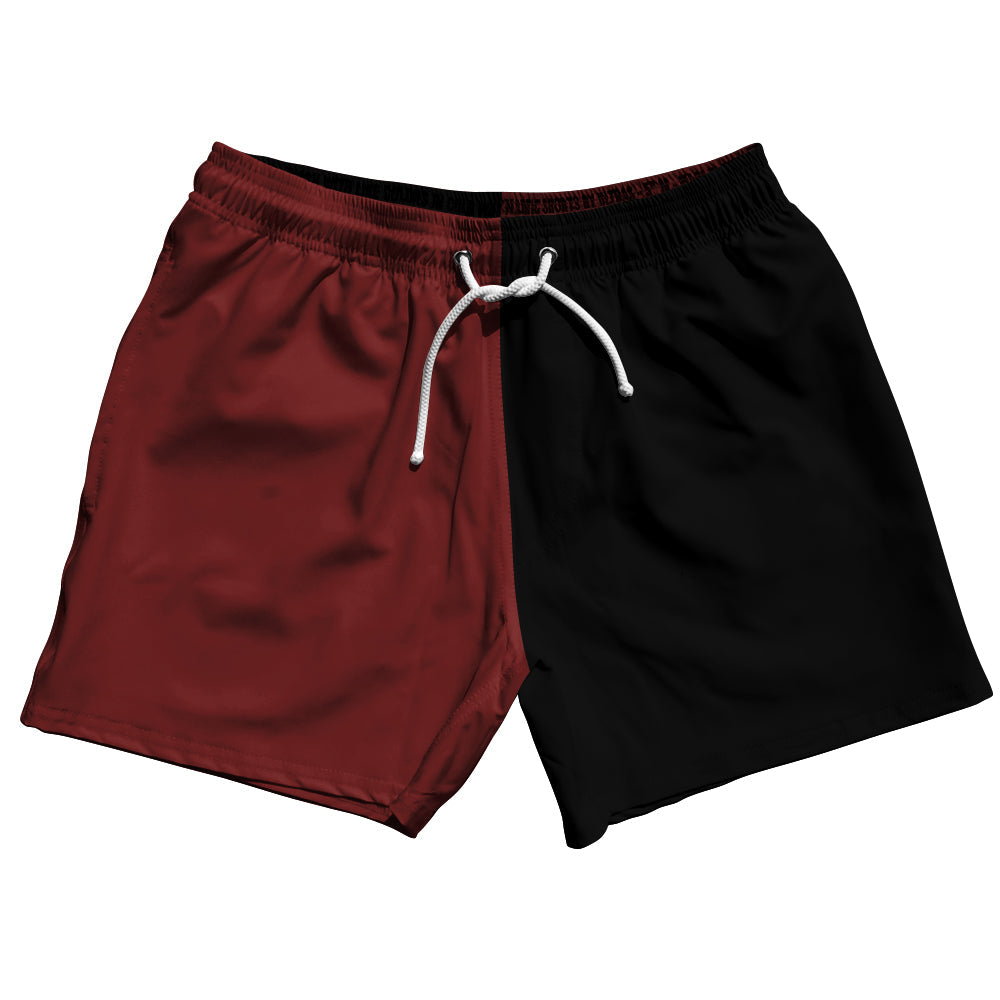 Red Maroon And Black Quad Color 5" Swim Shorts Made In USA by Tribe Lacrosse