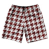 Red Maroon And White Houndstooth 10" Swim Shorts Made In USA by Tribe Lacrosse