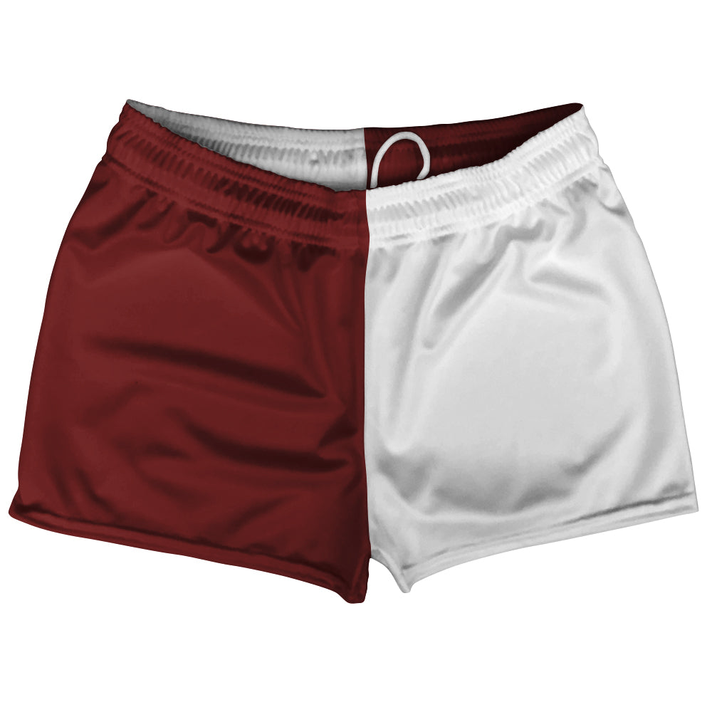 Red Maroon And White Quad Color Shorty Short Gym Shorts 2.5" Inseam Made In USA by Tribe Lacrosse