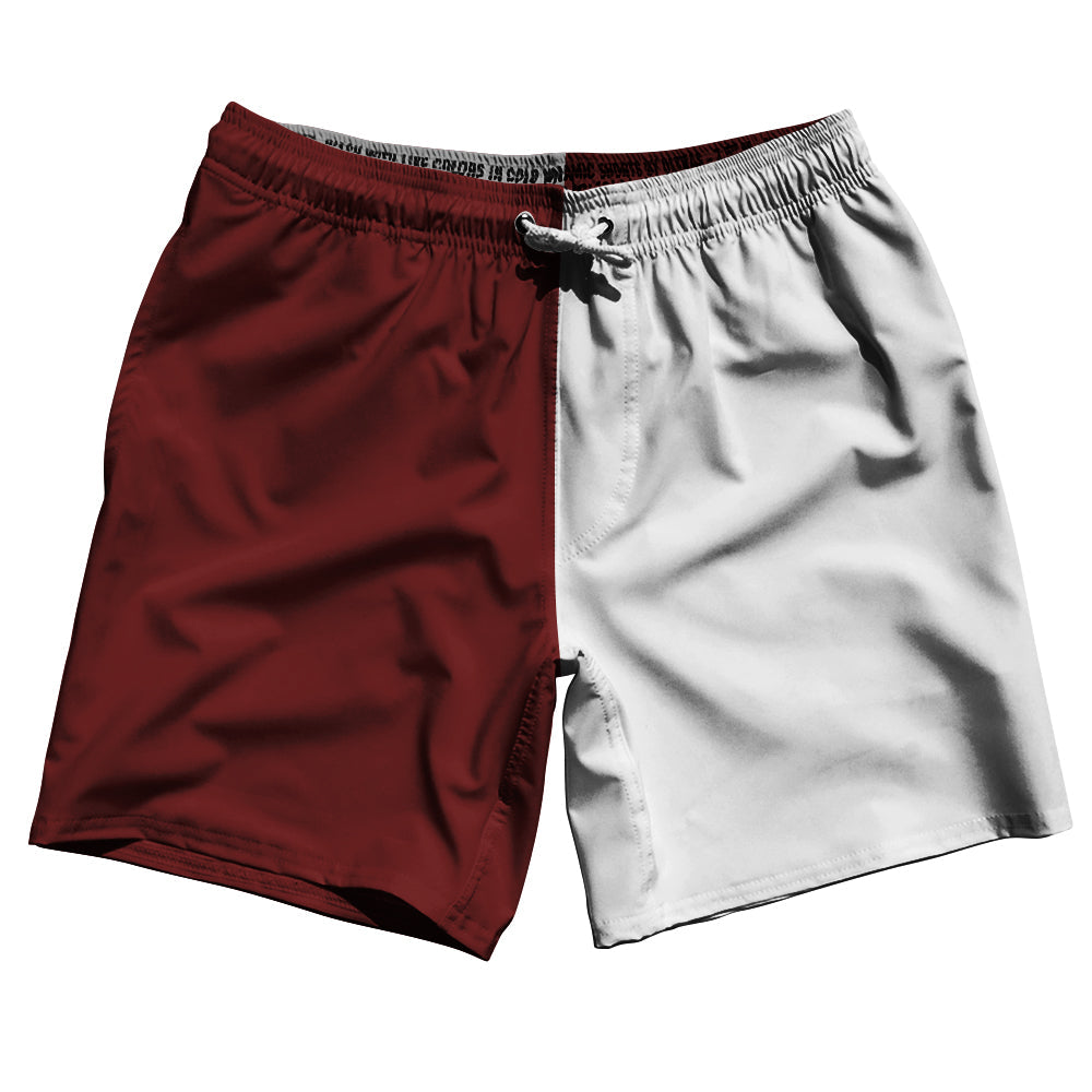 Red Maroon And White Quad Color Swim Shorts 7" Made In USA by Tribe Lacrosse