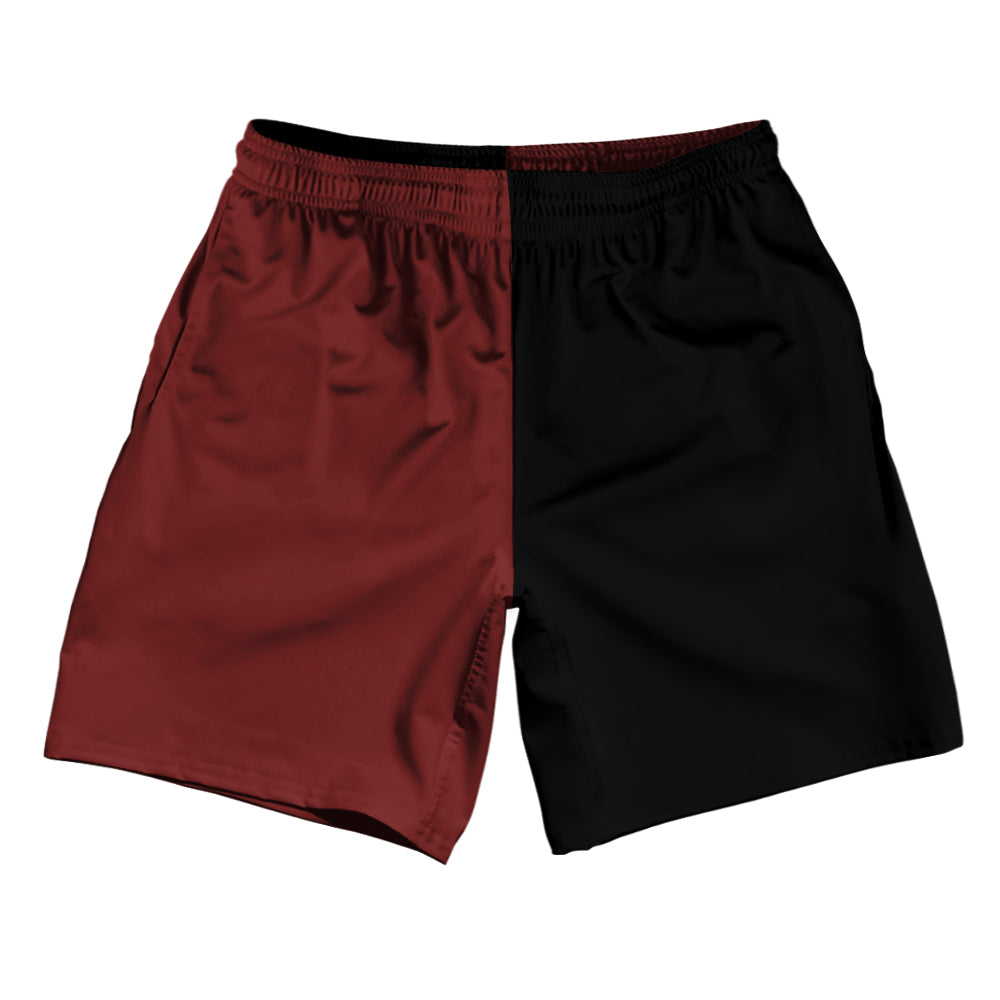 Red Maroon And Black Quad Color Athletic Running Fitness Exercise Shorts 7" Inseam Shorts Made In USA by Tribe Lacrosse