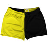 Yellow Bright And Black Quad Color Shorty Short Gym Shorts 2.5" Inseam Made In USA by Tribe Lacrosse