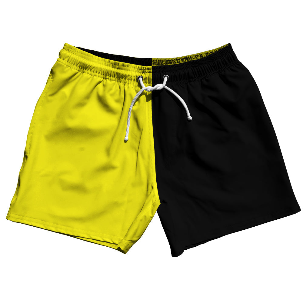 Yellow Bright And Black Quad Color 5" Swim Shorts Made In USA by Tribe Lacrosse