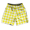 Yellow Bright And White Houndstooth Athletic Running Fitness Exercise Shorts 7" Inseam Shorts Made In USA by Tribe Lacrosse