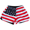 Women's American Flag and Eagle Sublimated Reversible Lacrosse Shorts in Red and Black by Tribe Lacrosse
