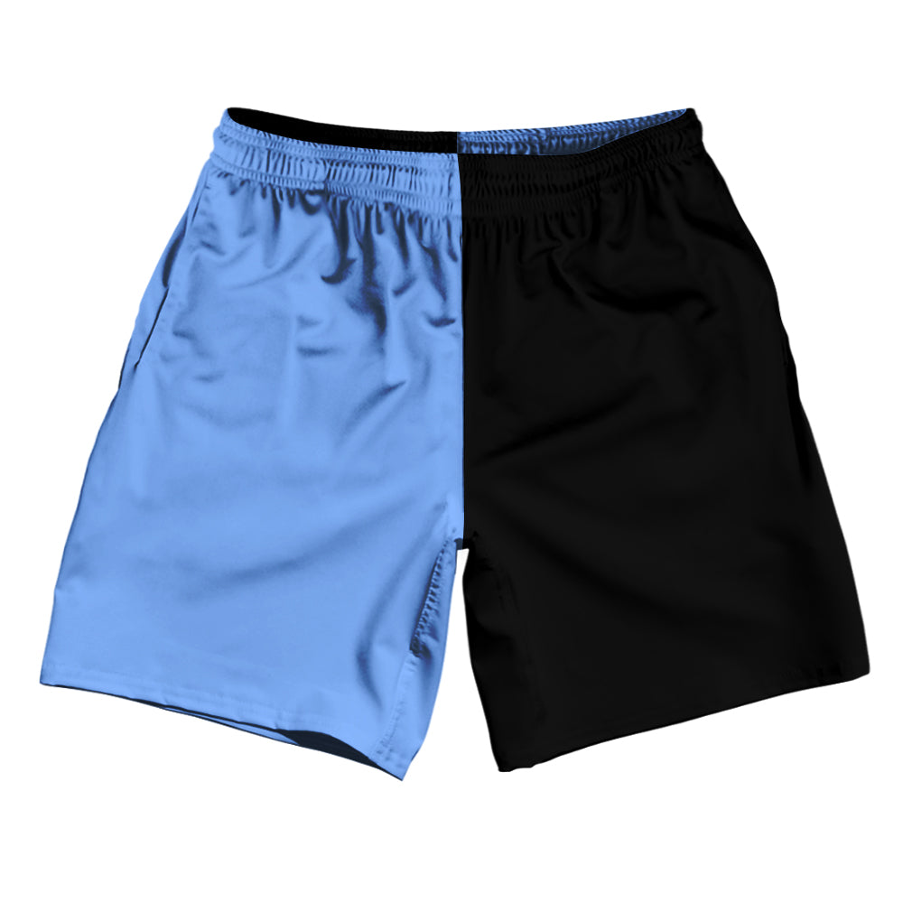 Blue Carolina And Black Quad Color Athletic Running Fitness Exercise Shorts 7" Inseam Shorts Made In USA by Tribe Lacrosse