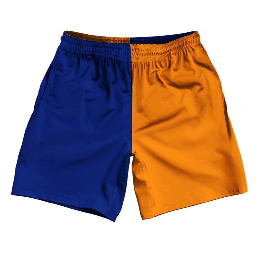 Blue Royal And Tennessee Orange Quad Color Athletic Running Fitness Exercise Shorts 7" Inseam Shorts Made In USA by Tribe Lacrosse