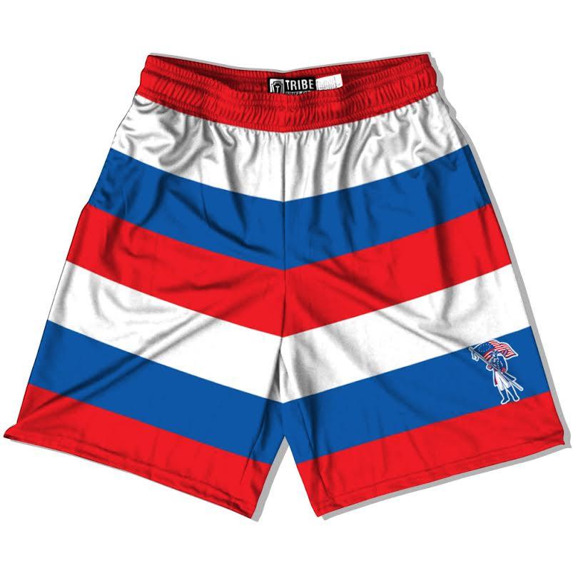 Carroll Patriots Lacrosse Shorts in Red White and Blue by Tribe Head Lacrosse