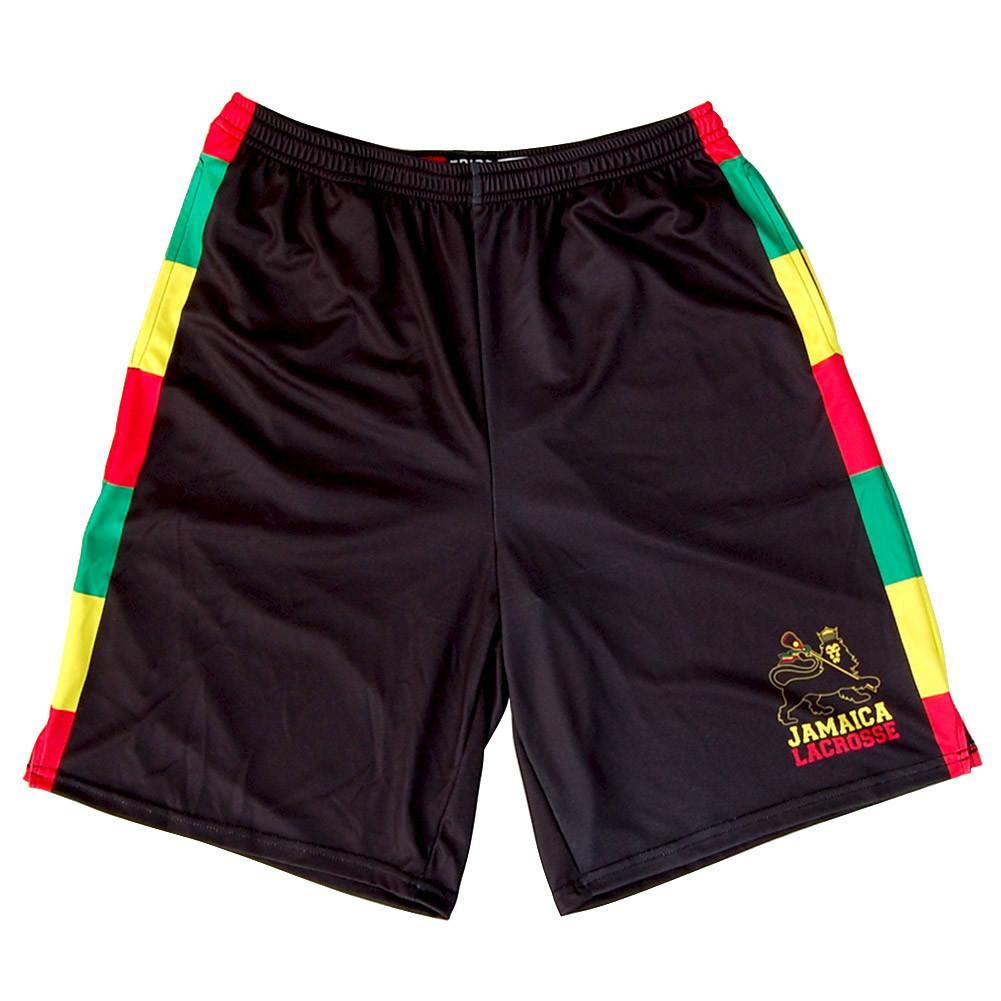 Jamaica Lions Sublimated Lacrosse Shorts in Black by Tribe Lacrosse