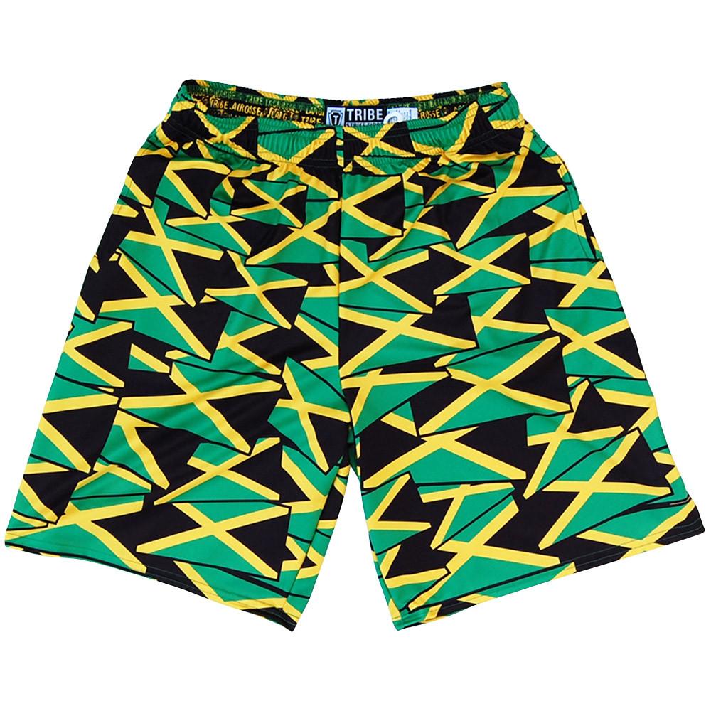 Jamaica Party Flags Lacrosse Shorts in Black by Tribe Head Lacrosse