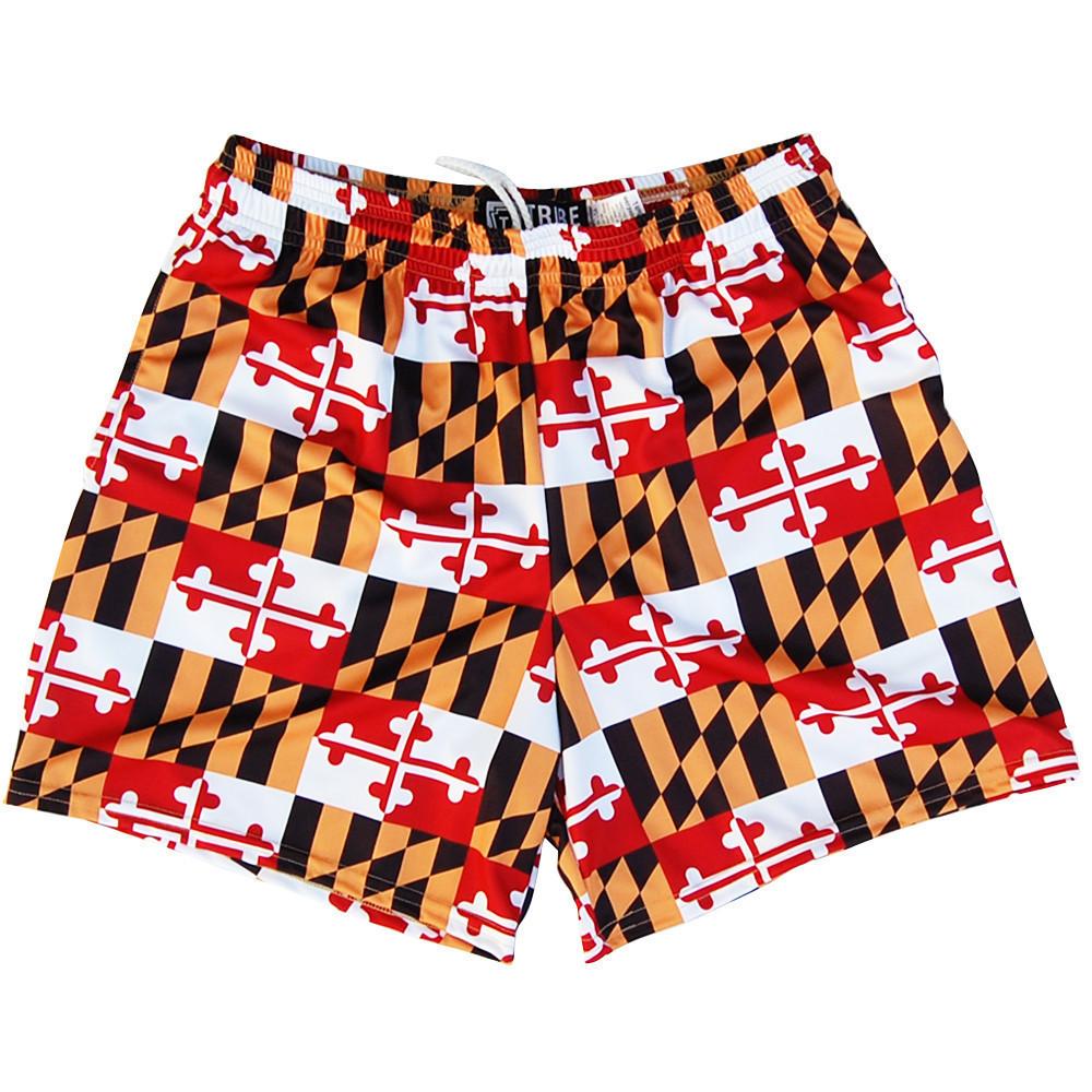 Womens Maryland Flag All-Over Game Shorts in Red, White Black and Yellow by Tribe Lacrosse
