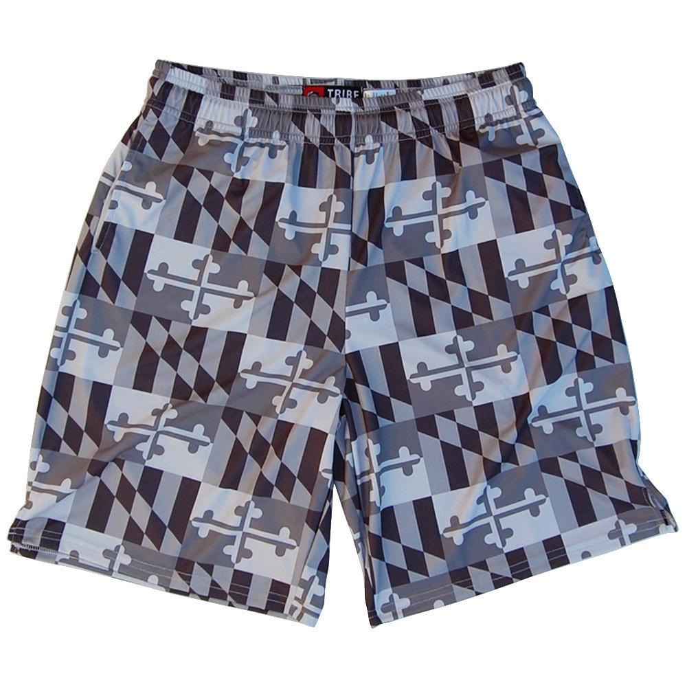 Maryland Flag Grey-Scale Lacrosse Shorts in Grey by Tribe Lacrosse