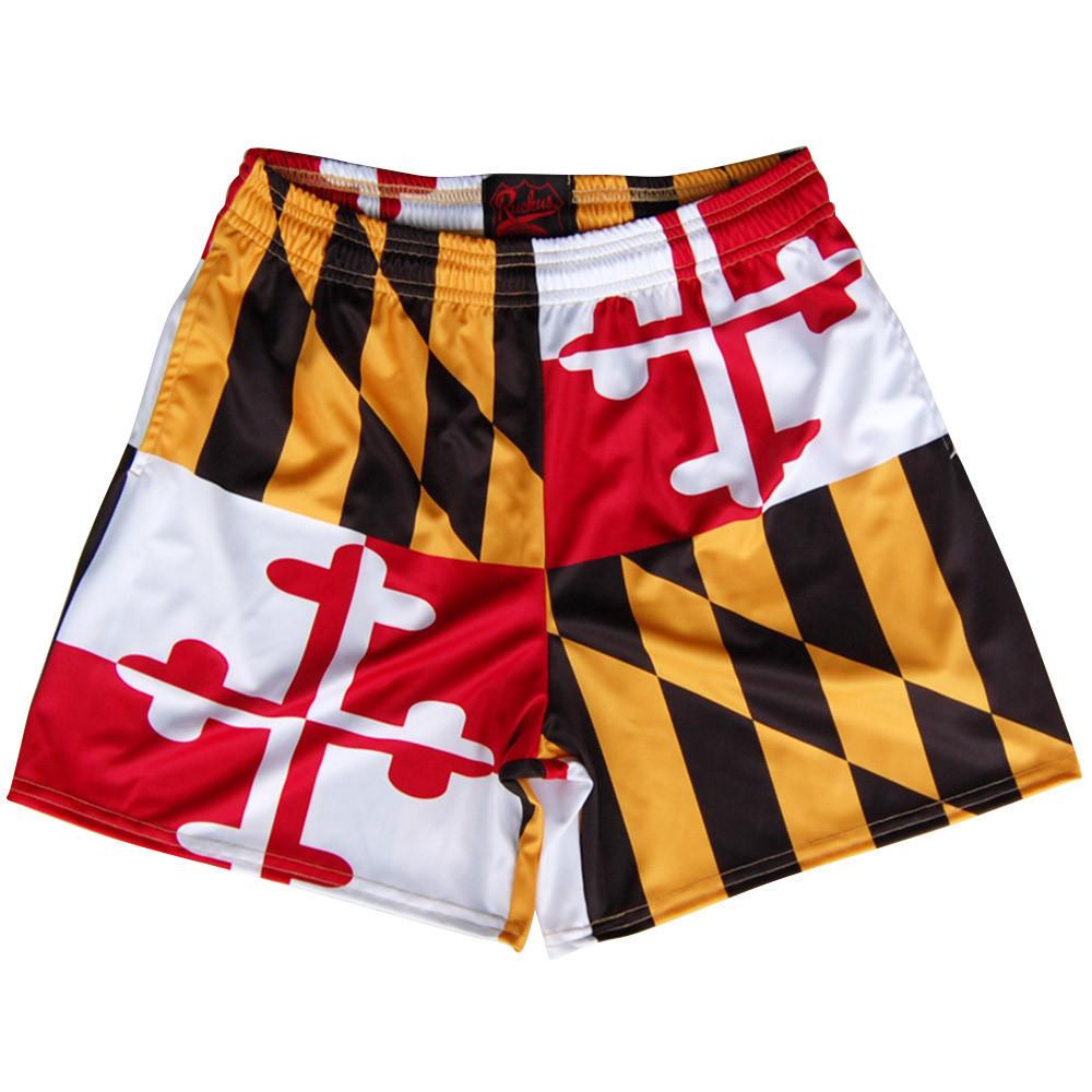Maryland Flag Rugby Shorts in Red Yellow & Black by Ruckus Rugby