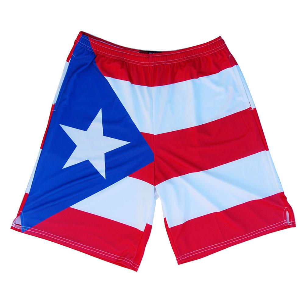 Puerto Rico Flag Sublimated Lacrosse Shorts in Red by Tribe Lacrosse