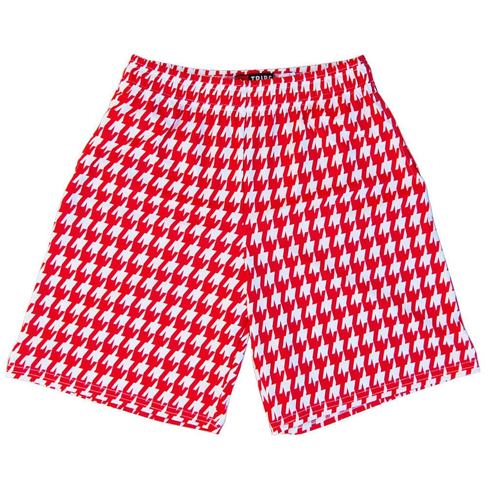 Red and White Houndstooth Lacrosse Shorts in Red and White by Tribe Lacrosse