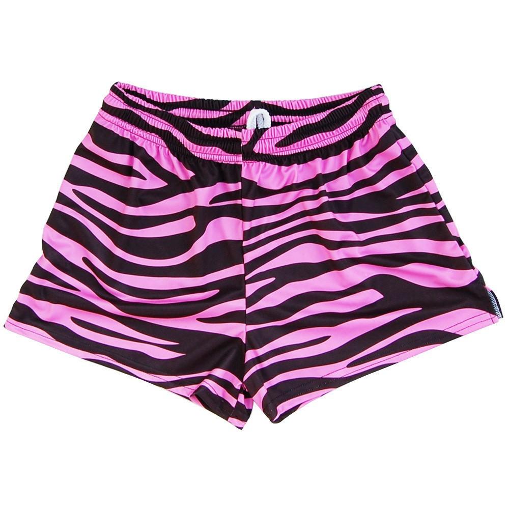 Womens Neon Pink and Black Zebra Sport Shorts in Neon Pink by Tribe Lacrosse