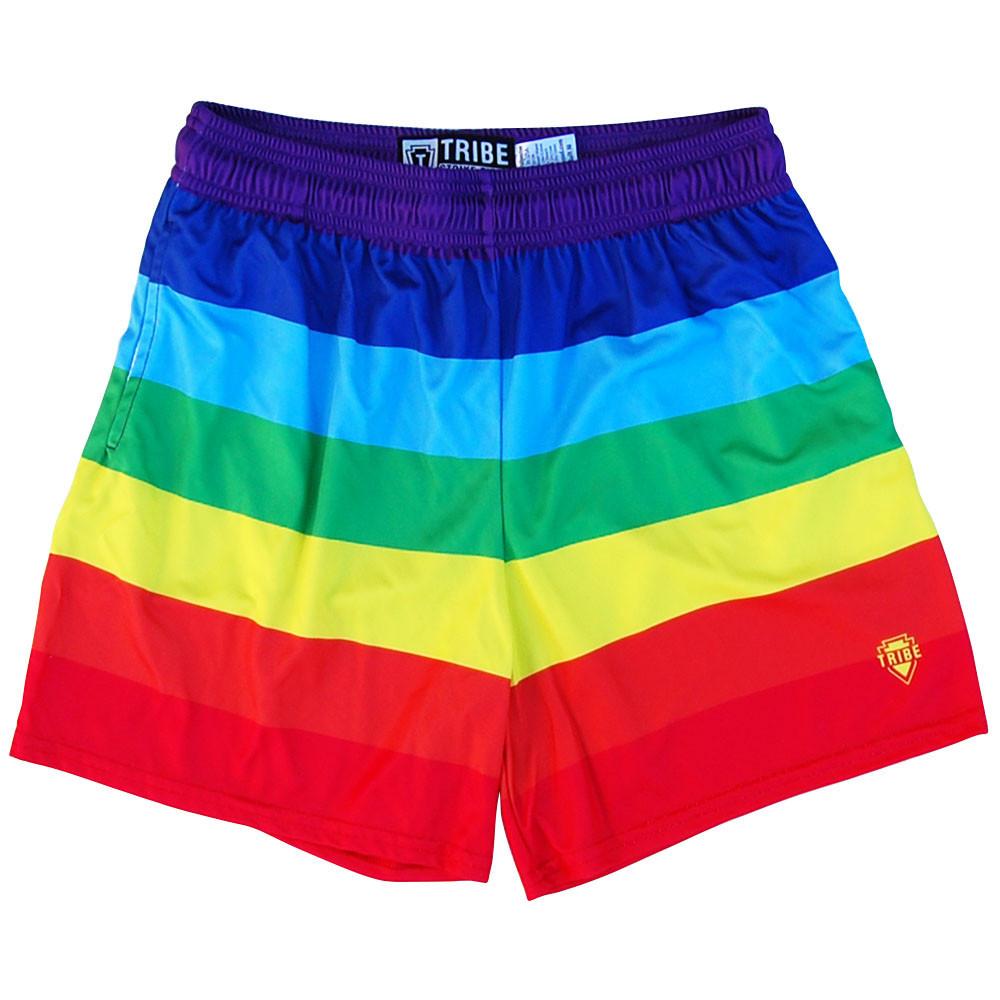 Womens Rainbow Lacrosse Game Shorts in Red by Tribe Lacrosse